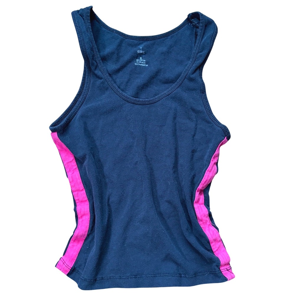 Y2K Workout Black Tank Top Pink Side Stripe Scoop Neck Small Activewear